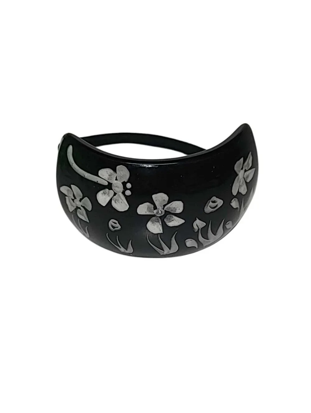 Vintage Black Ponytail Cuff Hair Tie Silver Floral Y2K Boho Accent